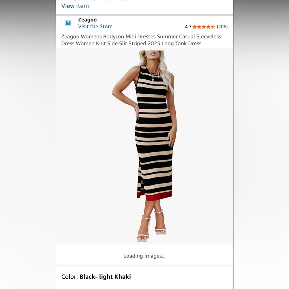 Zeagoo Women's Black and Tan Striped Midi Dress NEW